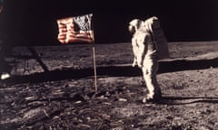 Astronaut Buzz Aldrin poses for a photograph beside the US flag deployed on the moon during the Apollo 11 mission 1969. 20 July 1969.