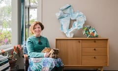 Kathleen Olive with the 'flower bombs' sculpture by her brother-in-law artist Keiran Gordon.