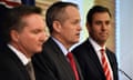 The shadow treasurer, Chris Bowen, the Labor leader, Bill Shorten, and the opposition finance spokesman, Jim Chalmers