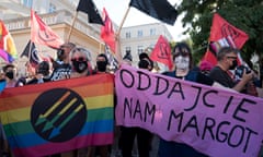 Members of the LGBT community and its supporters demonstarte in Warsaw, Warsaw, Poland - 16 Aug 2020<br>Mandatory Credit: Photo by Marta Bogdanowicz/East News/REX/Shutterstock (10746878t)
Members of the LGBT community and its supporters demonstarte against manifestation organised by the Youth of the All-Polish and the National Movement - Stop aggression of LGBT held on August 16, 2020 in Warsaw, Poland. 
The banner reads: Give us back Margot
Members of the LGBT community and its supporters demonstarte in Warsaw, Warsaw, Poland - 16 Aug 2020