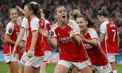 Alessia Russo shows her delight after scoring against last season’s champions at the Emirates Stadium