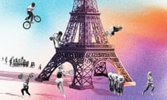 An illustration of the Eiffel Tower with people doing various sports around it