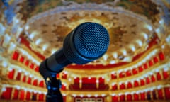 A microphone on a theatre stage