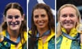 Composite image of Australian Olympians Kaylee McKeown, Jessica Fox and Ariarne Titmus