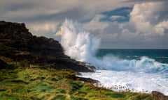 A wave crashes in near Land’s End.