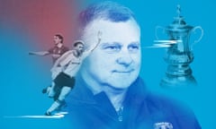 Coventry manager Mark Robins pictured now and also in his playing days alongside a picture of the FA Cup.