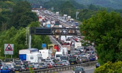 Vehicles queue on the M5 near Portbury, Bristol.