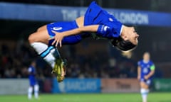 Chelsea’s Sam Kerr celebrates after scoring her side’s fifth goal.