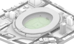 An artist’s depiction of the new-look Gabba stadium, which will be demolished and rebuilt as part of an ‘East Bank’ precinct ahead of the 2032 Brisbane Olympics.