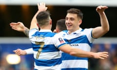 Jordan Hugill (right) celebrates scoring his first goal.