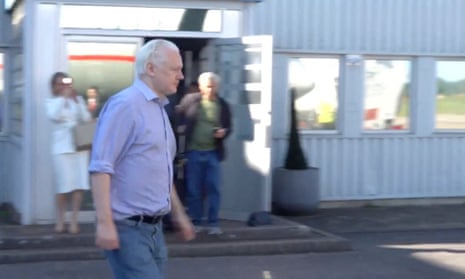A video still showing WikiLeaks founder, Julian Assange, boarding a plane at London’s Stansted airport on Monday evening.