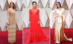 Emma Stone, Ruth Negga, and Dakota Johnson on the red carpet the Oscars