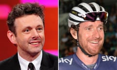 Like riding a bike? The actor Michael Sheen, left, and Olympic gold medallist Bradley Wiggins.