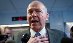 Boeing CEO Dave Calhoun speaks briefly with reporters after a meeting at the Capitol in Washington.