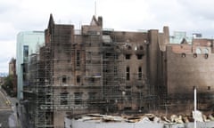 The Glasgow School of Art with scaffolding and fire damage