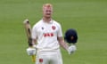 Jordan Cox of Essex celebrates after scoring a century against Kent.