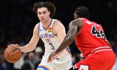 Josh Giddey of the Oklahoma City Thunder handles the ball during the second half of last week’s game against the Chicago Bulls at the Paycom Center.