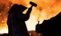 A steelworker at a blast furnace in Port Talbot