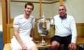 Andy Murray and Ivan Lendl with the Wimbledon men's trophy