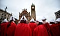 Pro-choice supporters wear handmaiden robes at a protest against abortion laws in Derry, Northern Ireland.
