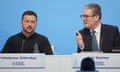 Volodymyr Zelenskiy and Keir Starmer at the European leaders' meeting