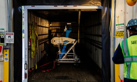 The new MK30 Prime Air drone at a loading bay at an Amazon facility in Sumner, Washington.