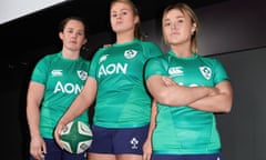 Ireland squad members Dorothy Wall, Enya Breen and Aoife Dalton wearing their new navy shorts.