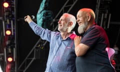Jeremy Corbyn and Michael Eavis together on the Pyramid stage at Glastonbury festival.