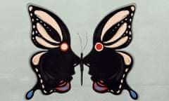Illustration of butterfly whose wings are two faces looking at each other