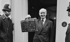 Anthony Barber leaves 11 Downing Street in London to present his budget to the Commons in March 1971.