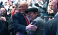 US president Donald Trump hugs Panamanian boxer Roberto Duran as he arrives to attend an Ultimate Fighting Championship card at Madison Square Garden in 2019.