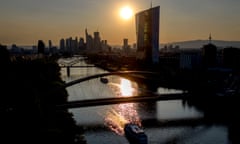 A ship cruises over the river Main with the European Central Bank on the right.