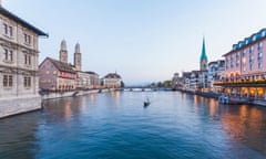 The Limmatquai, Town hall, Great Minster and Fraumuenster Church