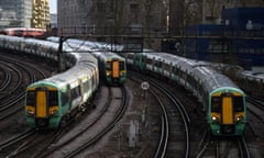 Southern rail trains at Victoria Station in London.