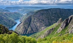 The view from the Mirador de Cabezoás down to the Sil river near Parade de Sil in the Ribeira Sacra region, north-east of Ourense, Galicia.