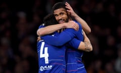 Ruben Loftus-Cheek of Chelsea celebrates with Cesc Fabregas after scoring his hat-trick goal.