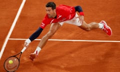 French Open<br>Tennis - French Open - Roland Garros, Paris, France - October 5, 2020 Serbia’s Novak Djokovic in action during his fourth round match against Russia’s Karen Khachanov REUTERS/Gonzalo Fuentes