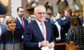 Julie Bishop and Malcolm Turnbull leave an ecumenical service at St Andrew’s in Canberra before the opening of the 45th parliament on Tuesday.