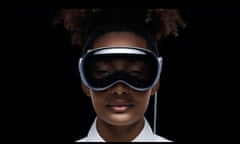 A model wears the new Apple Vision Pro.