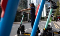 E-Scooter Pilot Program Launches In London<br>LONDON, ENGLAND - JUNE 07: Scooters are lined up in a bay during a photo-call at the launch of an E-Scooter pilot program on June 07, 2021 in London, England. Local government have allowed e-scooter operators Lime, Dott and Tier Mobility to run a 12-month trial of scooter rentals in several London boroughs, including Canary Wharf, although a ban on personal e-scooter use on city streets remains. (Photo by Dan Kitwood/Getty Images)