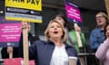 Pat Cullen, the general secretary of the Royal College of Nursing, joins protesters outside a hospital in Cardiff