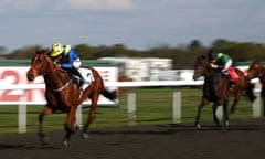 Khafoo Shememi ridden by Ryan Moore charges clear on the way to victory at Kempton