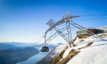 View of the Loen Skylift, Norway on a blue-sky day.