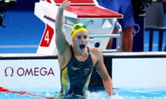 Kaylee McKeown reacts after winning the 100m backstroke gold at the Paris Olympics.