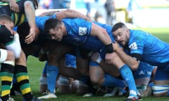 Leinster’s forwards line up for a scrum against Northampton in the group stages.