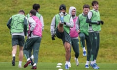 The Celtic defender Cameron Carter-Vickers takes part in a training session with teammates at Lennoxtown