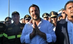 Italy’s interior minister Matteo Salvini visits the scene of the Morandi bridge collapse. 
