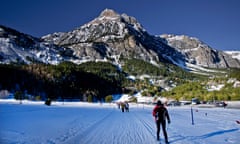 Cross-country skiing at Pian del Colle, Bardonecchia,  Piedmont, Italy.