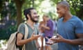 Shot of a group of college students hanging out on campus