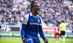 Gent's Archie Brown celebrates after scoring a goal against Antwerp in February